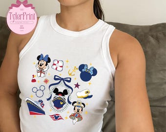 Coquette Bow Mickey Minnie Disney Cruise Baby Tee Crop Top Tank, Women Disney Cruise Croptop, Cruise Vacation Matching Baby Tee Women tshirt