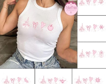 Watercolor Coquette Bow Disney Princess Baby Tee Crop Tank , Disney Girls Trip Shirt, Cinderella Rapunzel Belle Snow White Ariel Tiana Shirt
