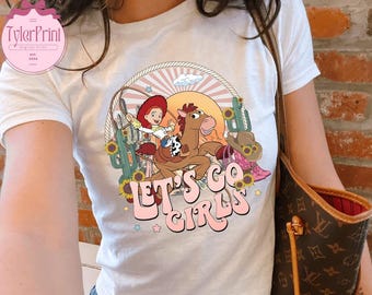 Toy Story Jessie and Bullseye Let's Go Girls Baby Tee Croptop, WDW Disneyland Girls Besties Matching Baby Tee, Toy Story Girls Tees