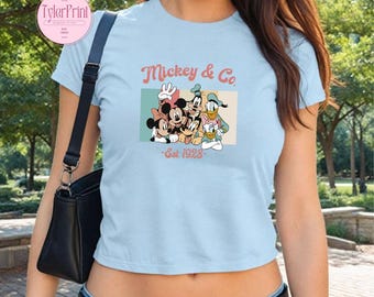 Retro Disney Mickey and Co Baby Tee Crop Top, Vintage Mickey & Co Est 1928 Shirt, Mickey Shirt, Disney Friends Shirt, Disney Trip Shirt