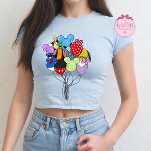 Mickey and Friends Disney Balloons Baby Tee, Disney Trip crop top, WDW Disneyland Magic Kingdom Croptop, Disney Family Vacation shirts