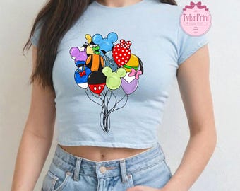 Mickey and Friends Disney Balloons Baby Tee, Disney Trip crop top, WDW Disneyland Magic Kingdom Croptop, Disney Family Vacation shirts