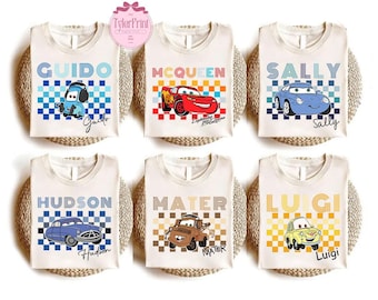 All Characters Disney Cars shirts, Lightening McQueen Tee, Tow Mater T-Shirt, Sally Carrera Doc Hudson Shirt, WDW Disneyland Family Trip Tee
