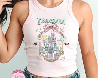 Retro Disney Coquette Baby Tee Fitted Disneyland Disneyworld WDW Coquette Cropped Tank, Disney Castle Coquette Shirt, Disney Balloons Shirt