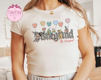 Vintage Mickey & friends Disneyland checkered Baby Tee Crop Top, WDW Disneyland Girls Trip Shirt, Disney Mickey girly aesthetic Shirt
