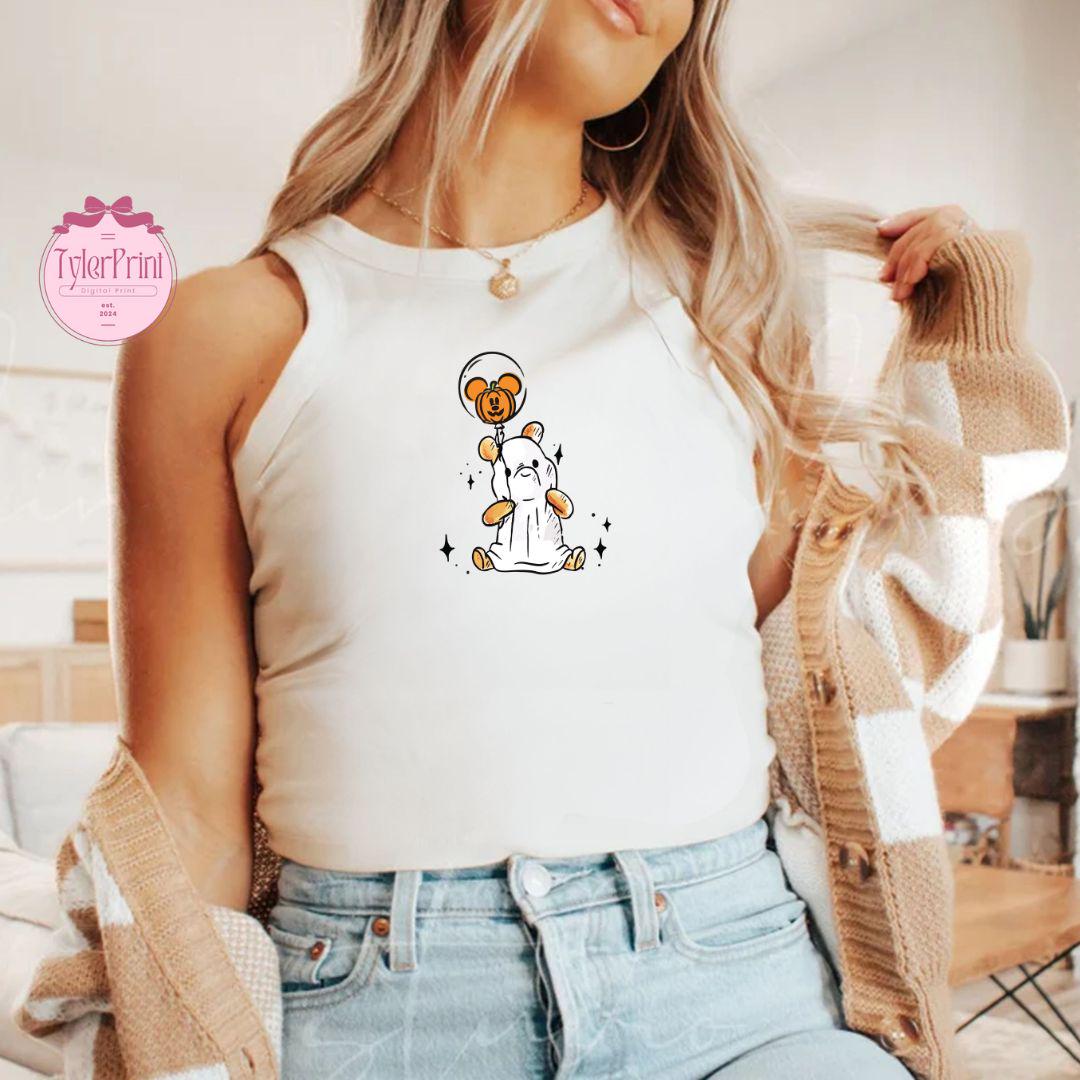 Retro Pooh Halloween Baby Tee Crop Tank, Winnie The Pooh Halloween Shirt, Disney Halloween Tee, Pooh Ghost Shirt, Spooky Season Balloon Tee
