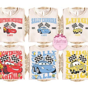 Two-sided Disney Cars Shirt, Lightning McQueen Mater Sally Carrera Doc Hudson Cars Characters Group Matching, Cars Land Family Vacation 2025