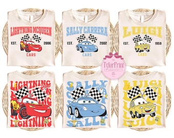 Two-sided Disney Cars Shirt, Lightning McQueen Mater Sally Carrera Doc Hudson Cars Characters Group Matching, Cars Land Family Vacation 2025