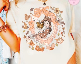 Retro Coquette Bow Princess Halloween Baby Tee, Disney Princess Spooky Shirt, Belle Cinderella Snow White Ariel Halloween, Disney Girls Trip