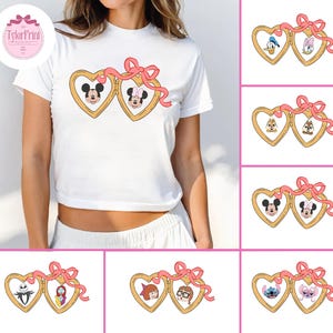 Coquette Bow Disney Locket Valentine Baby Tee Crop Top, Mickey Minnie Disney Couple WDW Disneyland Sweethearts Nite Shirt, Mickey Minnie