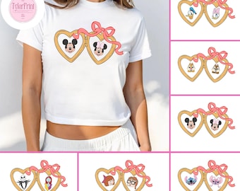 Coquette Bow Disney Locket Valentine Baby Tee Crop Top, Mickey Minnie Disney Couple WDW Disneyland Sweethearts Nite Shirt, Mickey Minnie