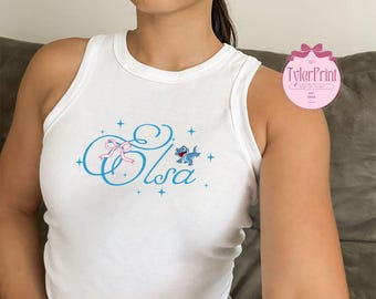 Coquette Bow Disney Princess Baby Tee Crop Tank, Elsa Coquette Shirt, WDW Disneyland Girls Trip Shirt, Girly Aesthetic Tee, Frozen Shirt
