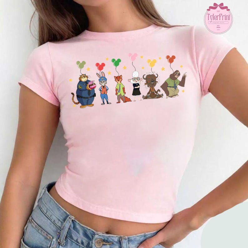 Disney Zootopia Characters Baby Tee Crop Tank, Nick Wilde Judy Hopps Shirt, Disney Family Trip Shirt, Zootopia Movie Tee, Zootopia 2 Shirt image 7