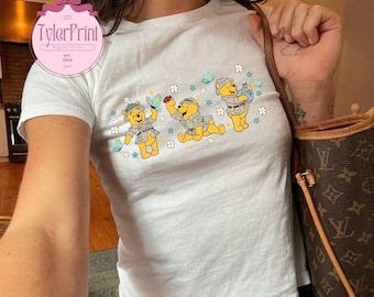 Winnie The Pooh Baby Tee Crop Top, Disney Spring Day Womens Shirt, Pooh Animal Kingdom Shirt, Disney Floral Shirt, Pooh Floral Shirt