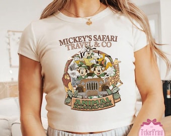 Mickey&#39;s Safari Travel & Co Baby Tee Crop Top, Disney Animal Kingdom WDW Girls Trip Shirt, Disney Mickey girly aesthetic Shirt, Gift For Her