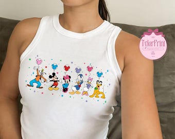 Mickey And Friends Balloon Baby Tee Crop Tank, WDW Disneyland Girls Trip Shirt, Disney Balloons Shirt, Disney Womens Shirt, Disneyworld Tee