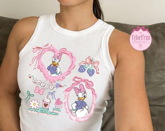 Coquette Bow Disney Daisy Baby Tee Crop Tank , Disney Girls Trip Shirt, Coquette Disney Strawberry Shirt, Disney Snacks Tee, Disney Summer