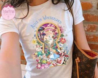 Vintage Alice In Wonderland Baby Tee Crop top, Disney Alice Tee, Princess Alice Shirt, Alice In Wonderland Flowers Tee, Disney Girls Trip