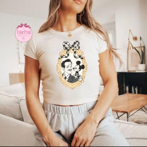 Coquette Bow Walt Disney And Mickey Shirt, Magic Kingdom Girly Tee for Disney Girl Trip, Disney Womens Shirt, Mickey Baby Tee Crop Tank