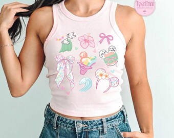 T-shirt bébé débardeur d'été court coquette noeud papillon, chemise de plage Mickey rétro, débardeur d'été court Disney, t-shirt collations Disney, chemise Girly Disney