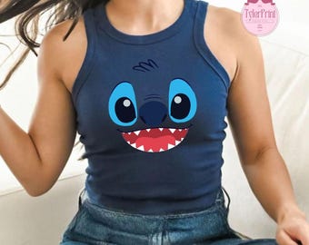Stitch Baby Tee Crop Top, Lilo And Stitch Crop Tank, WDW Disneyland Girls Trip Shirt, Disney Stitch Girly Aesthetic Shirt, Disney Girls Trip
