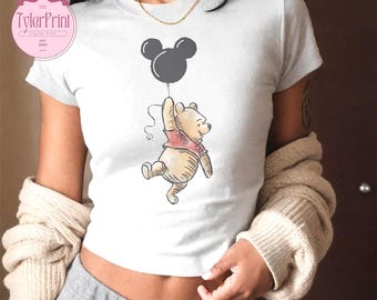 Winnie The Pooh Balloon Baby Tee Croptop, Cute Pooh Bear shirt, Disney Family Trip Shirts, Disney Pooh T-Shirt, Magic Kingdom shirt