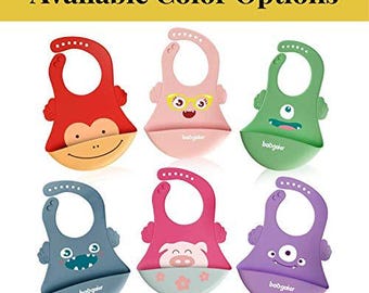 Cartoon Silicone Baby Bib, Adjustable Food Catcher