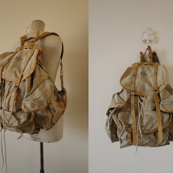 1940's Lafuma hiking backpack • 40s military canvas travel bag • cubesandsquirrels