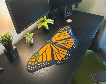 Alfombrilla de escritorio inspirada en mariposas (90 x 40 cm) - Alfombrilla de ratón grande Monarca