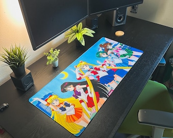 Alfombrilla de escritorio inspirada en anime y juegos de 90 x 40 cm - Alfombrilla de ratón grande de Kirby, Sailor Moon y Kingdom Hearts