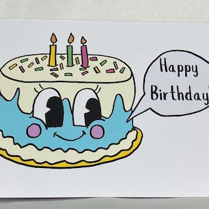 Cute Birthday Cake Card - Kawaii Design - Humour - Recycled Cardstock - Homemade - Birthday
