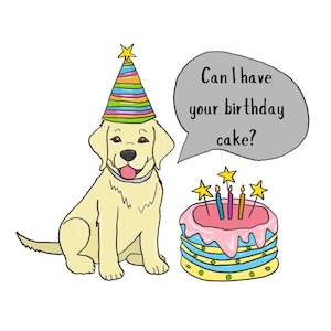 Lustige Geburtstagskarte für Hunde, Gelb Labrador Geburtstagskarte, Labrador Retriever Karte, Kuchen Design, Hochwertige glänzende Karte, Süßes Haustier Geburtstagskarte