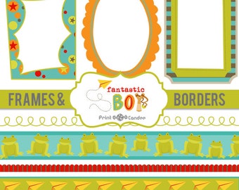 Fantastic Boy Frames & Borders - Personal and Commercial Use - digital clipart borders edges boy frogs paper airplane