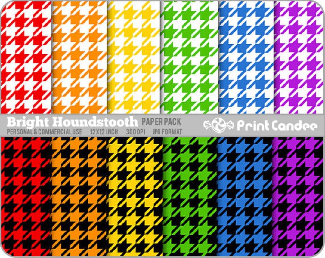 Houndstooth Paper Pack Bright Colors 12 Sheets Personal & Commercial ...
