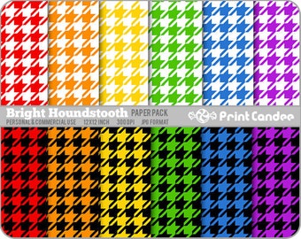 Houndstooth Paper Pack Bright Colors (12 Sheets) - Personal & Commercial Use - 12x12 sheets Digital Collage Background Sheet