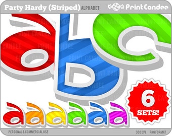 Party Hardy Alphabet (Striped) - Digital Clip Art Personal and Commercial Use - paper crafts card making scrapbooking