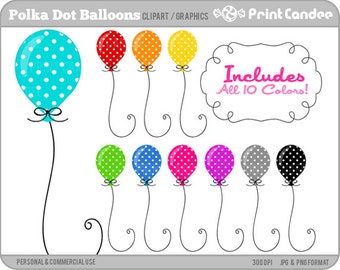 Polka Dot Balloons - Digital Clip Art - Personal and Commercial Use - birthday party colorful