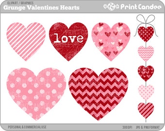 Grunge Valentines Hearts - Digital Clip Art - Personal and Commercial Use - valentines day grunge shabby chic