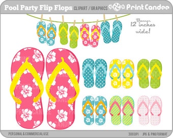 Pool Party Flip Flops - Digital Clip Art - Personal and Commercial Use - flip flop summer pool fun hawaiian flower beach