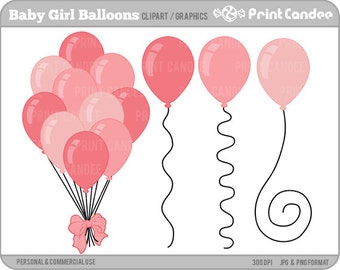 Baby Girl Balloons - Digital Clip Art - Personal and Commercial Use - baby shower, pastel pink