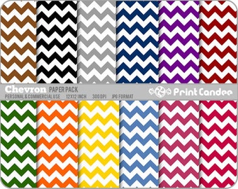 Chevron Paper Pack (12 Sheets) - Personal and Commercial Use - floral retro mod funky fun