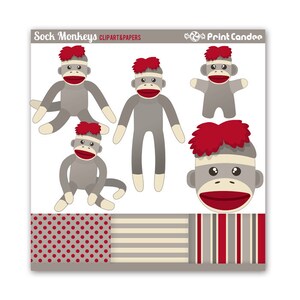 Sock Monkeys Digital Clip Art Personal and Commercial Use sock monkey stuffed animal toy image 1