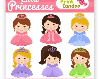 Little Princesses - Digital Clip Art - Personal and Commercial Use - princess crown gown girl pretty