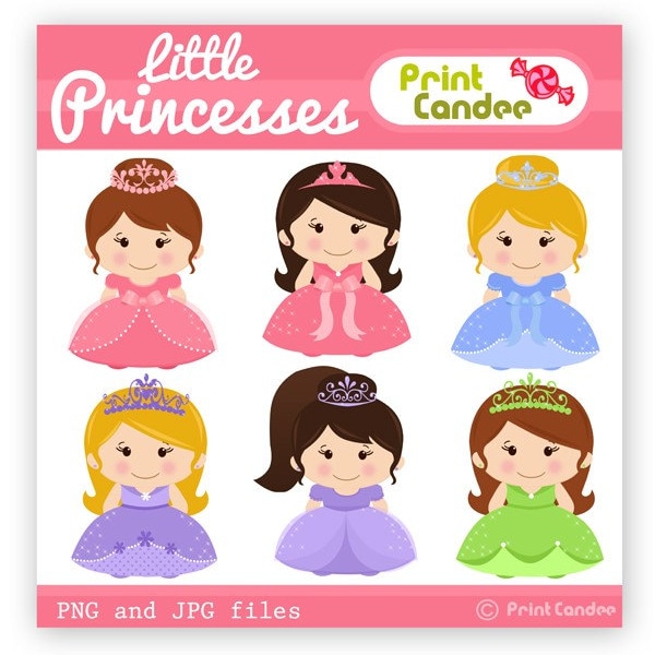 Little Princesses - Digital Clip Art - Personal and Commercial Use - princess crown gown girl pretty