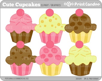 Cute Cupcakes - Digital Clip Art - Personal and Commercial Use - paper crafts, card making, scrapbooking