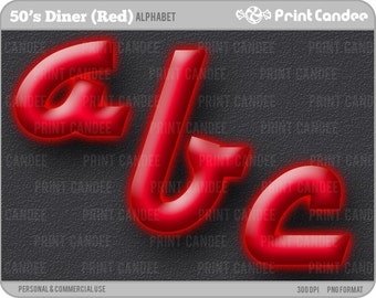 50s Diner Alphabet (Red) -Digital Clip Art Personal and Commercial Use - paper crafts card making scrapbooking