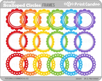 Colorful Scalloped Circle Frames -  Personal and Commercial Use - digital clipart frames clip art cute modern