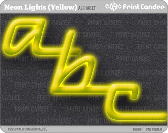 Neon Lights Alphabet (Yellow) - Digital Clip Art Personal and Commercial Use - paper crafts card making scrapbooking