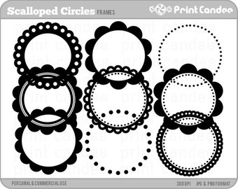 Scalloped Circle Frames - Personal and Commercial Use - digital clipart frames clip art