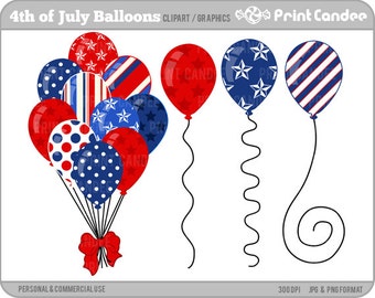 4th of July Balloons - Digital Clip Art - Personal and Commercial Use - red white blue, independence day